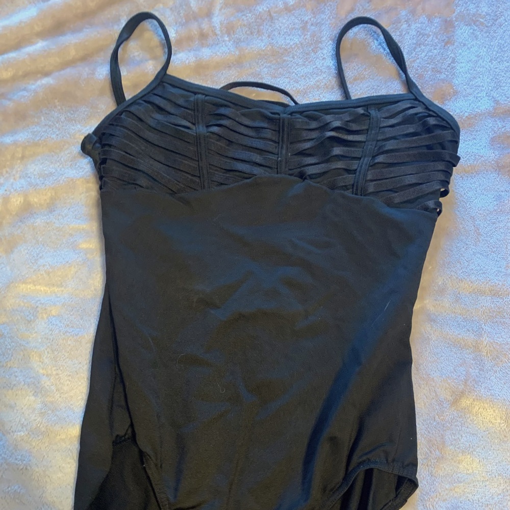 Mirella AS black leotard with ribbon detailing